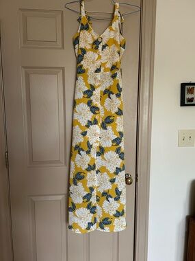 Monteau Yellow Floral Button-Front Maxi Dress